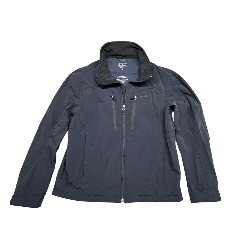 LL Bean Mens Discovery Softshell Jacket Navy Blue Full Zip Stretch Large 270683